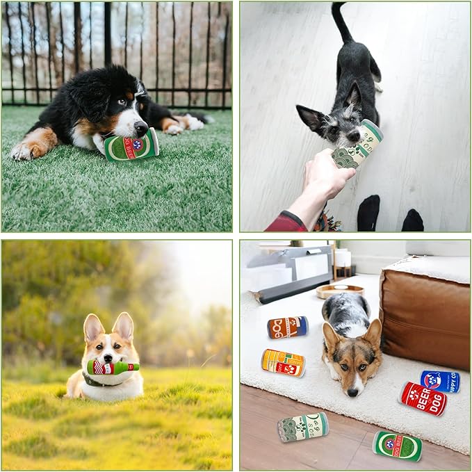 Plush Squeaky Dog Toy - Dog Beer Shape Interactive Chew Toy for Small/Medium/Large Dogs, Stuffed Funny Dog Can Toys, Ideal for Indoor Home Play & Outdoor Activities, Puppy Birthday Gift (3 Pack)