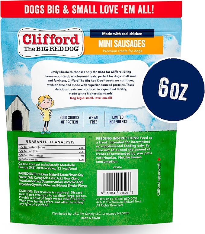 Clifford The Big Red Dog Soft Training Treats for Puppies and Dogs – Healthy, High Protein, Grain Free, Soft Puppy Treats for Small Dogs and Large – Real Chicken Sausage – 6oz