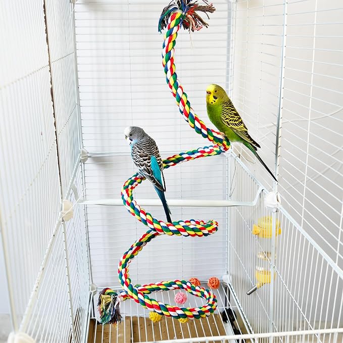 79'' Bird Perch,Bird Rope Perch & Birds Swing Set,Bird perches for cage,Rope Perch for Conures,Parrots,Cockatiel,Lovebird,Budgerigar,Parakeet perches for cage