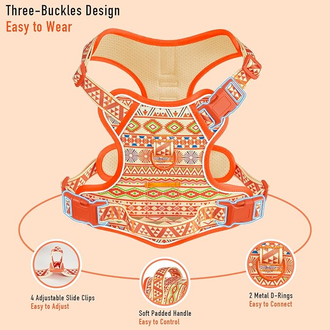Dog Vest Harness for Medium Sized Dogs, No Pull Harness with 2 Metal Leash Clips, Easy On/Off with Neck Buckle, Adjustable Reflective Oxford Dog Vest with Easy Control Handle, French Bulldog