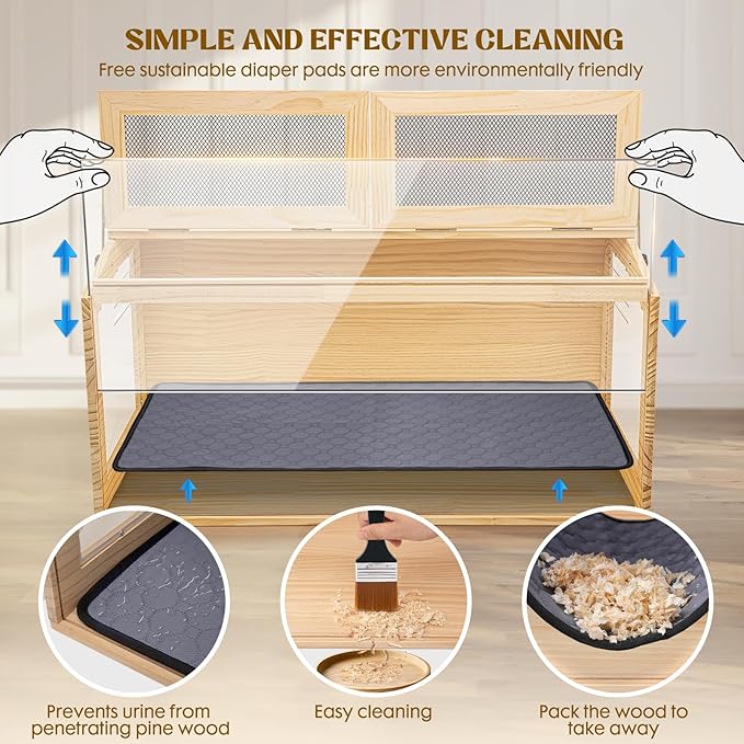 Hamster Cage 32" Wooden Chewproof, 270° View Large Habitat with Bite-Proof Metal Mesh & Top Dual Access Doors, Acrylic Sheets & Solid Build for Dwarf Syrian Hamsters/Gerbils/Guinea Pigs/Chinchillas