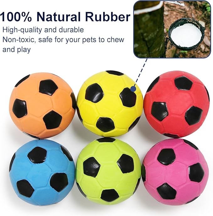 Latex Squeaky Dog Soccer Ball Toys, Dog Football Ball for Puppy Small Medium Dogs, Vibrant Colors Soccer Chew Fetch Throw Ball 6 Pcs/Set (2.6'')