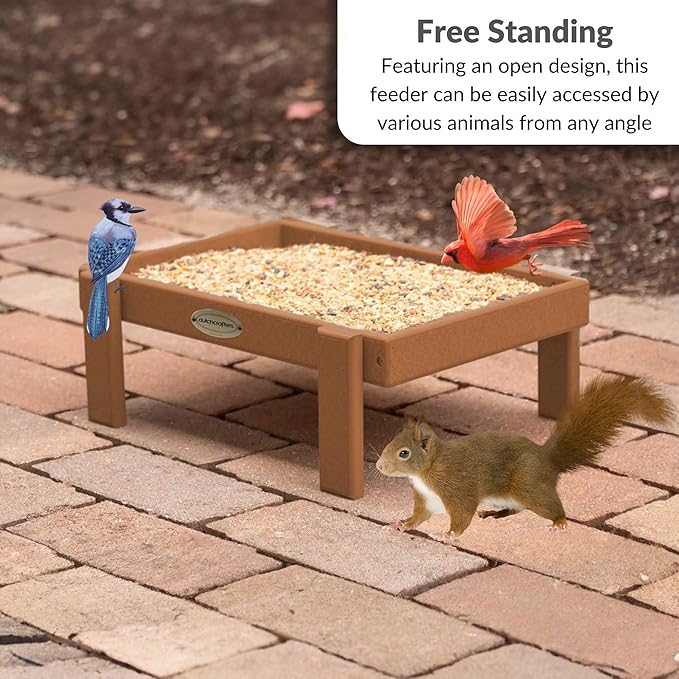 Amish American Made Platform Bird Feeder, Free Standing Ground Bird Feeders for Outdoors, with Raised Seed Tray for Wild Birds, Chicken, Squirrel, Gift for Birdwatchers (Cedar)