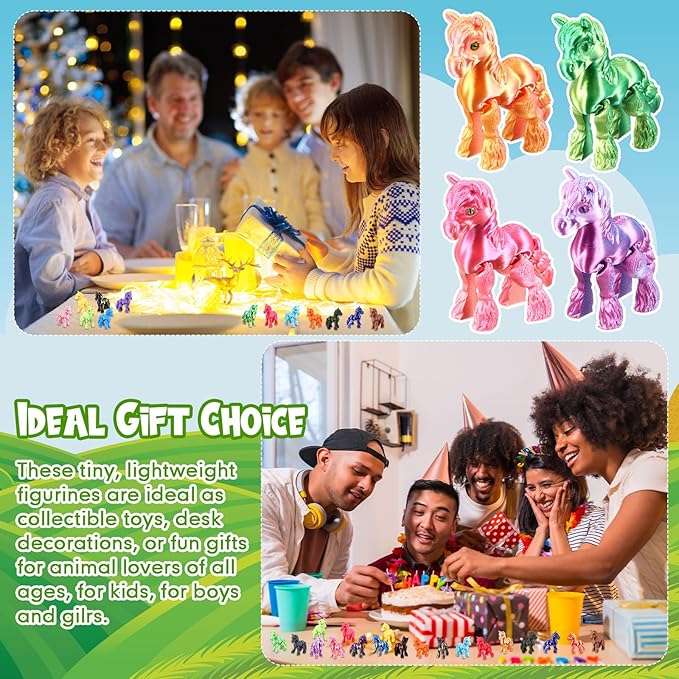 Honoson 24 Pcs 3D Printed Horse Fidget Toy 3D Printed Small Animal Toy Flexible Cute Articulating Pet Stress Relief Fidget Toys for Play and Display