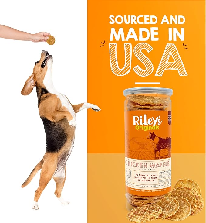 Riley's Waffles Chicken Chips for Dogs - USA Sourced Chicken Dog Treats Single Ingredient Healthy Dog Treats - Dehydrated Chicken Jerky Dog Treats Made in The USA - 5.5 oz