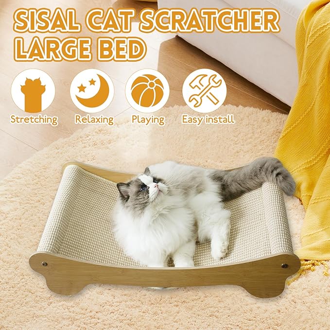 Cat Scratcher,Cat Scratchers for Indoor Cats Scratch Pad with Natural Sisal，Wooden Cat Furniture Cat Scratching Board（27.5"X16.3"X6.3"）