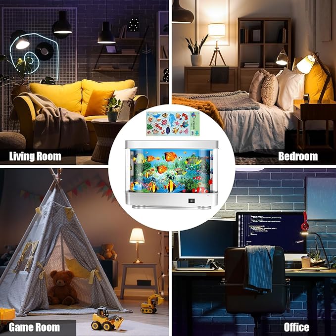 Fake Fish Tank Lamp, Aquarium Lamp with Virtual Marine Life Animations, Artificial Tropical Fish Decorative, Sensory Aquarium Night Light, Ocean Room Decor Night Light Suitable