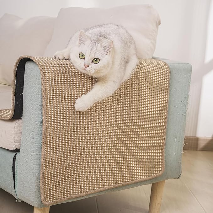 Cat Scratching Pad [32 x 20 Inch] FOOPOMARY Scratcher Mat with Soft Cotton and Natural Sisal Blend for Indoor Cats, Protects Furniture from Scratching, Versatile Placement for Sofas and Favorite Spots