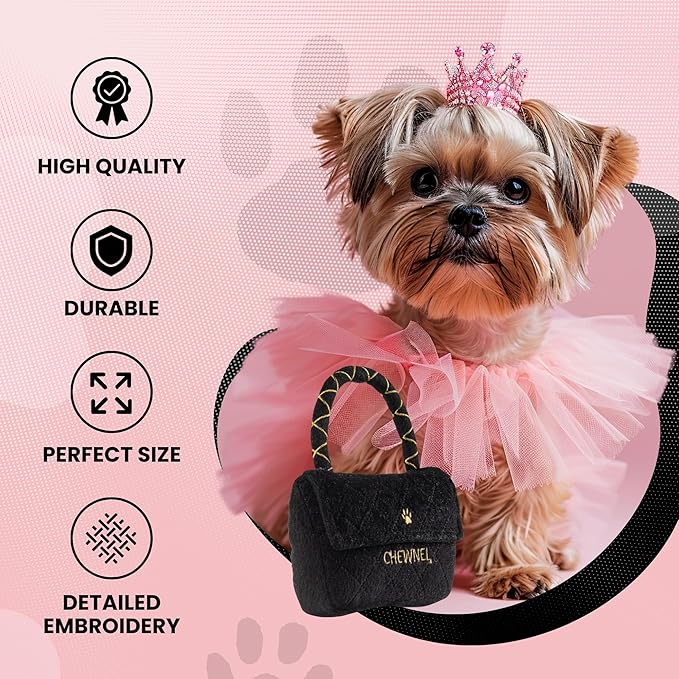 Dog Diggin Designs Runway Pup Collection | Unique Squeaky Parody Plush Dog Toys – Haute Couture Purses & Handbags
