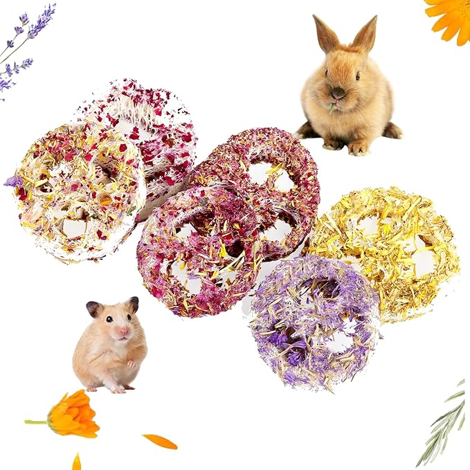 Natural Organic Loofah Chew Toys for Rabbits & Small Pets (6 Pcs) – Handmade Dental Care, Stress Relief, Safe Floral Scent