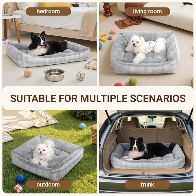 MIHIKK Rectangle Dog Beds for Large Dogs & Cats, Orthopedic Sleeping Pet Bed for Couch with Durable Puppy Cuddler and Anti-Slip Bottom Machine Washable 34 * 24 Inch (Gray)
