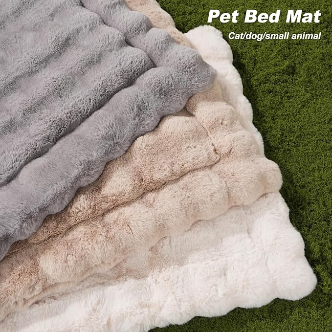 Cat Beds for Indoor Cats Faux Fur Pet Mat Cute Kitten Plush Bed with Non-Slip Bottom for Carriers/Sofa Dog & Puppy Friendly 27 x 20 Inch Green
