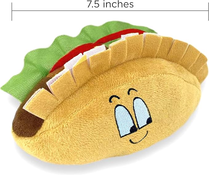 4 Pack Fiesta Dog Chew Toys and Sombrero - Mexican Squeak Plush Toys - Dog Gifts for Chihuahuas - Taco - Tequila - Hot Sauce - for All Breeds