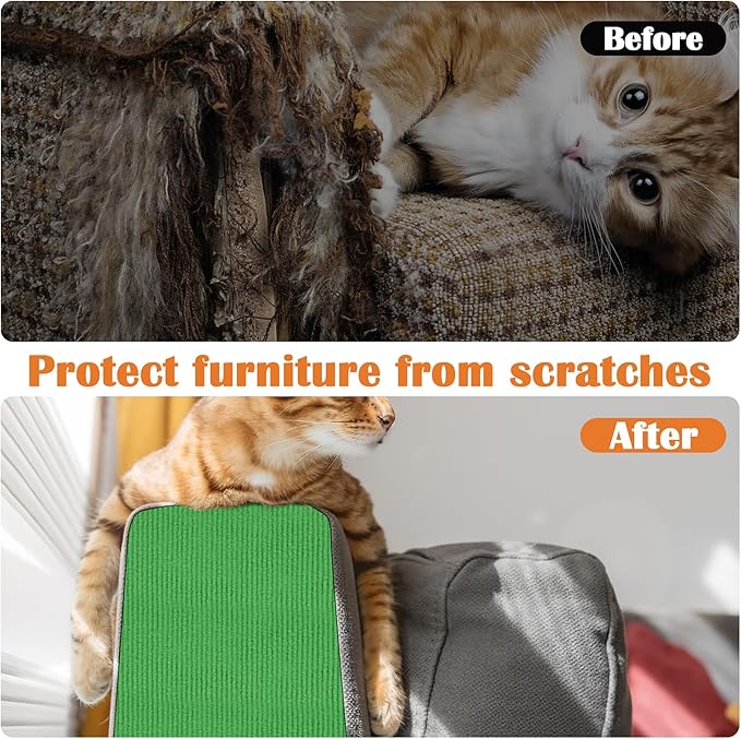 Cat Scratch Furniture Protector - 100" x 13.8" Trimmable Self-Adhesive Cats Claws Scratch Pads, DIY Cat Climbing Couch Protector for Scratch Post Cat Tree Replacement Indoor (Green)