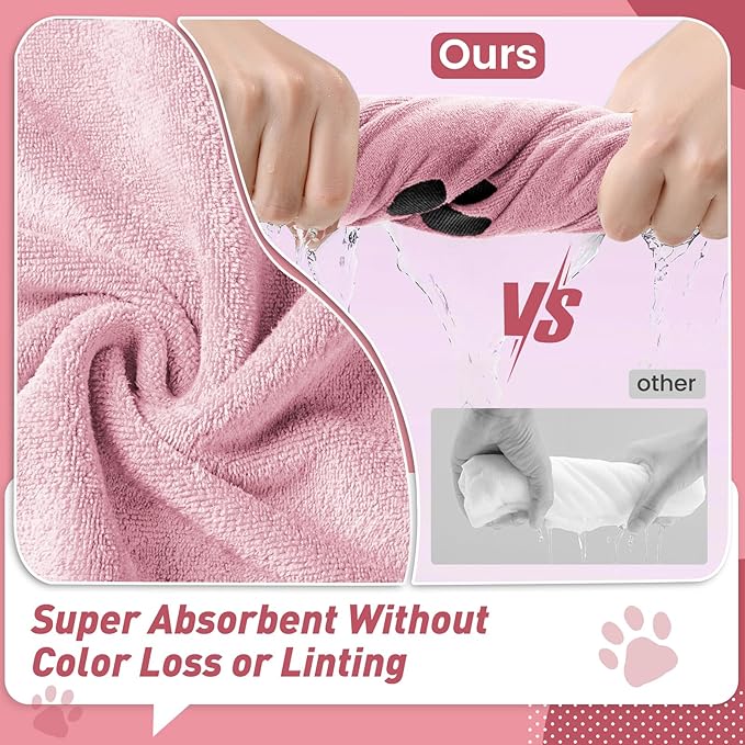 Pet Shower & Bath Supplies，Dog Shampoo Brush Set with Towel, Washing Gloves,Comb for Dogs and Cats (Pink)