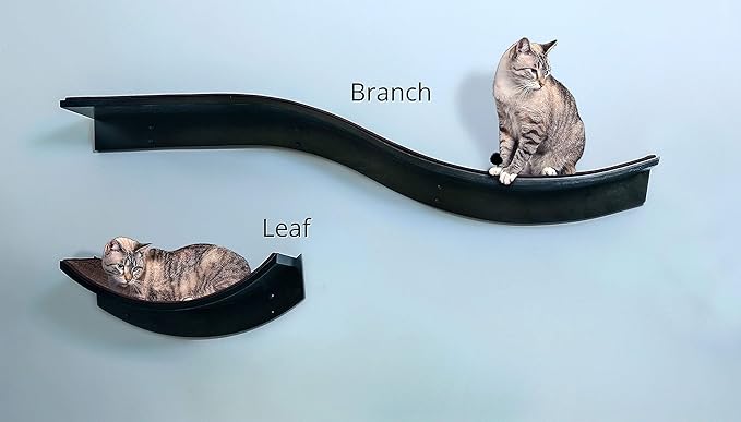 The Refined Feline Lotus Leaf Cat Shelf, Modern Sturdy Curved Design Cat Wall Perch, Elegant Wood Wall Mounted Cat Bed Furniture
