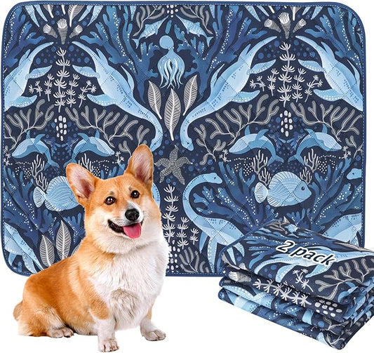 BVAGSS Washable Pee Pads for Dogs, 2 Pack Reusable Leakproof Puppy Wee Wee Pad, Non-Slip Waterproof Pet Training Pads, Super Absorbent Whelping Pads XH081 (Dino Navy, 36X41 Inch (Pack of 2))