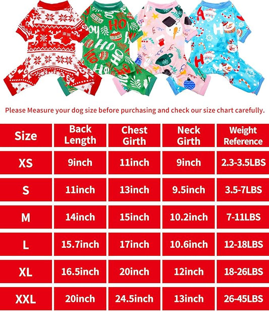 PET SHOW 4 Pack Small Dog Christmas Pajamas Holiday Dog Clothes Doggies Girl Boy Soft Stretchy PJs Xmas Jumpsuit Puppy Cats Onesies Red Green Outfits with Sleeve Pets Dachshund Costume S