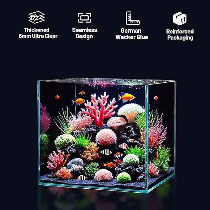 Ultra Clear Glass Fish Tank 4.1 Gallon, 6mm Thickened Rimless Aquarium Tank Low Iron, Cube Aquarium 10in x 10in x 10in