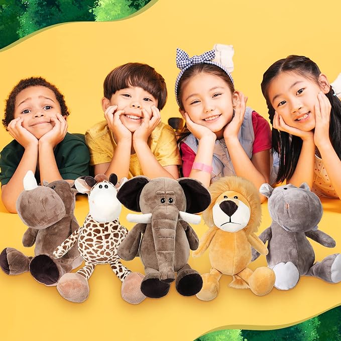 30 Pcs Safari Forest Stuffed Animals Plush Jungle Themed Animals Toys Gift Elephant Giraffe Lion Tiger Monkey Rhinoceros Zebra Tiger Leopard Hippo for Baby Shower Party Favors Decoration