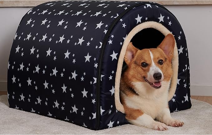 Dog Bed or Cat Bed,2 Ways to Use,Indoor Pet House with Fluffy Mat,Removable and Washable Cover,Splash-Proof House and Non-Slip Bottom,for Medium Dogs and Cats(L Star)