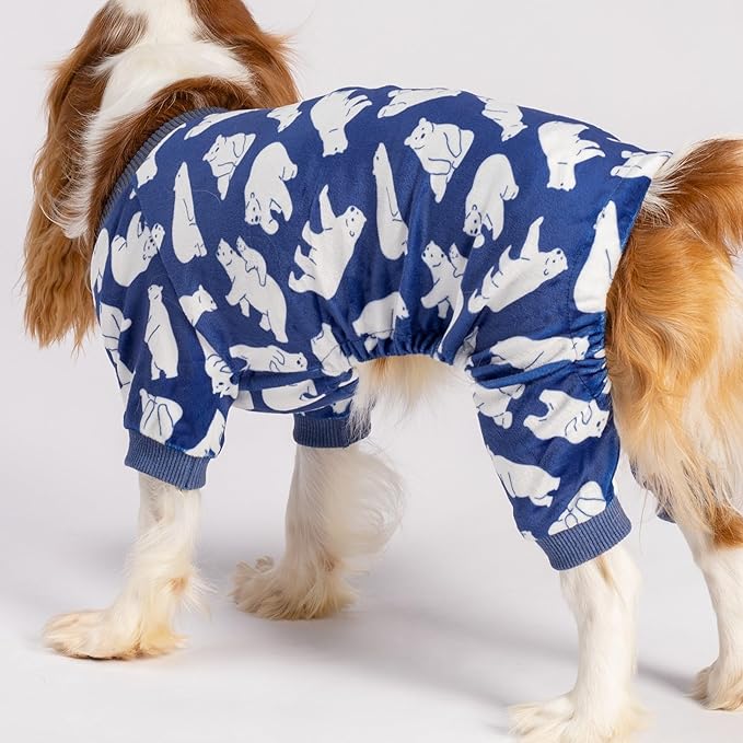 Fitwarm Polar Bear Dog Pajamas, Dog Clothes for Small Dogs Girl Boy, Pet Onesie with Feet, Cat Outfit, Lightweight Velvet, Royal Blue, White, Small
