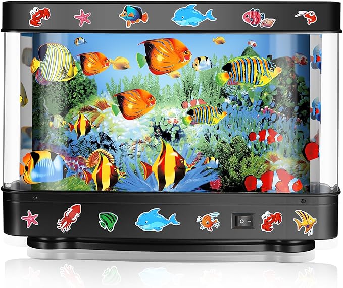 Fake Fish Tank Lamp, Aquarium Lamp with Virtual Marine Life Animations, Artificial Tropical Fish Decorative, Sensory Aquarium Night Light, Ocean Room Decor Night Light Suitable