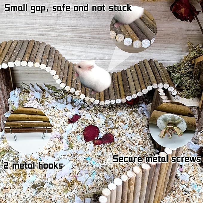 Rat Bendy Long Suspension Bridges Gerbil Wooden Ramp Hamster Cage Climbing Ladder Natural Wood Chews Toys for Rodents Mouse Dwarf Hamster