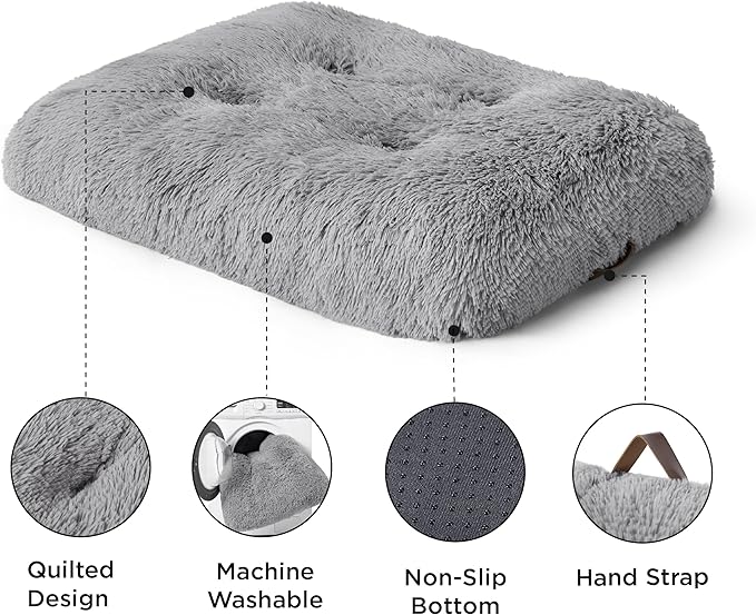Bedsure Washable Medium Dog Bed for Crate, Plush Calming Dog Crate Mat, Fluffy Pet Bed for Medium Sized Dogs, Plush Soft Comfort Sleeping Mat for Puppy, Anti-Slip Pet Kennel Pad, 29" x 21", Grey