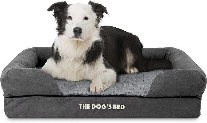 The Dog’s Bed, Large Grey Plush Memory Foam, Pain Relief: Arthritis, Hip & Elbow Dysplasia, Post Surgery, Lameness, Supportive, Calming, Waterproof Washable Cover, Veterinary Approved