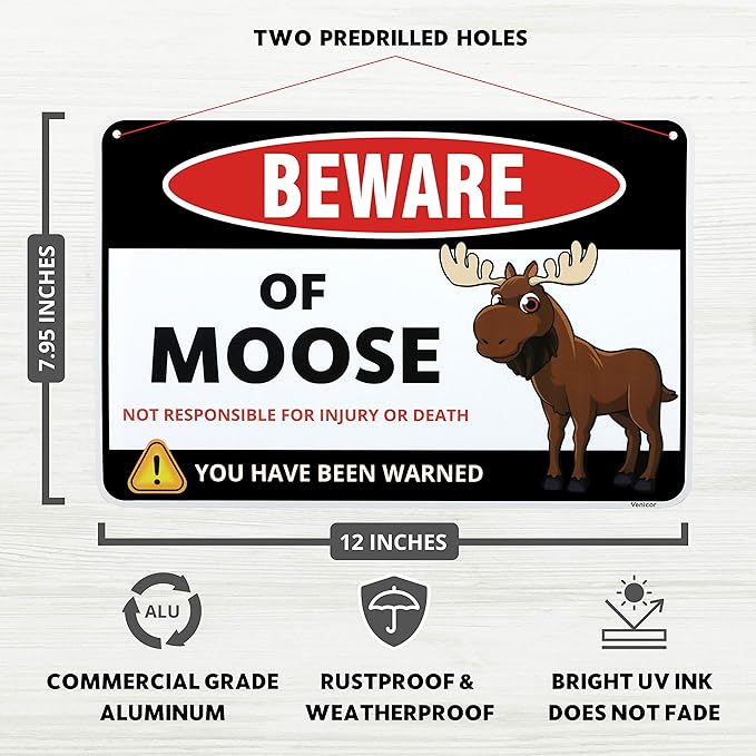 Venicor Moose Sign Decor - 8 x 12 Inches - Aluminum - Moose Gifts Home Wall Decorations