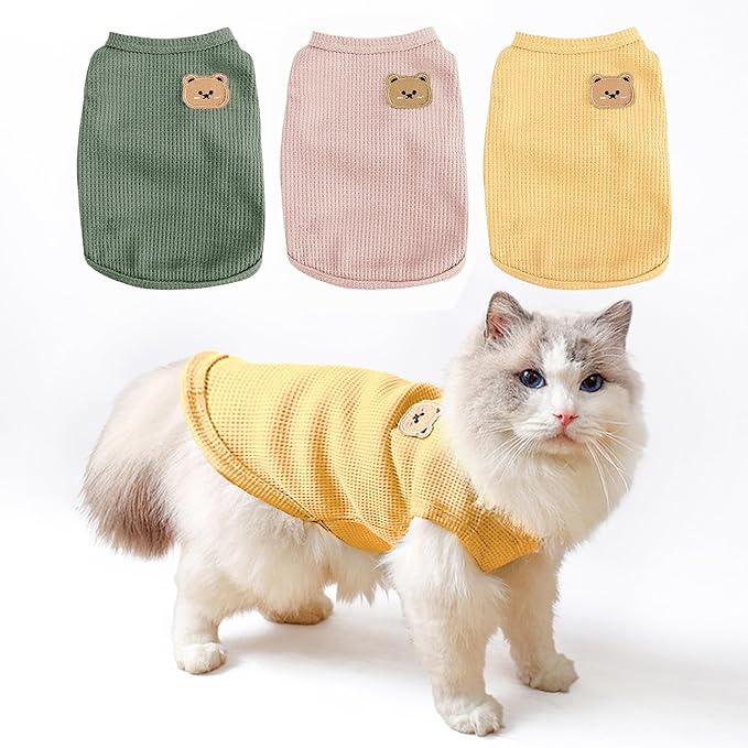 3 Pack Shirts for Cat, Small & Medium Dog Clothes, Waffle-Knit Puppy Shirts, Lightweight, Breathable, Stretchy Pet Clothes, Sleeveless Tee Shirt Gift for Cats & Dogs (3 PCS, XLarge)