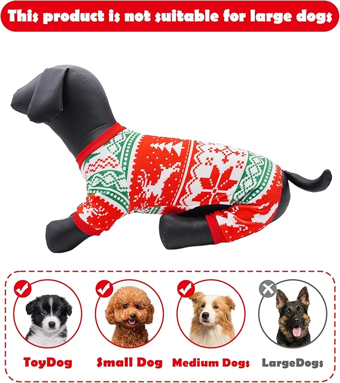PET SHOW 4 Pack Christmas Small Dog Pajamas Holiday Dog Clothes for Medium Dogs Girl Boy Soft Stretchy PJs Xmas Jumpsuit Puppy Cats Onesies Red Green Outfits with Sleeve Pets Dachshund Costume M