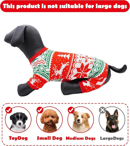 PET SHOW 4 Pack Christmas Dog Pajamas Holiday Dog Clothes for Small Medium Dogs Girl Boy Soft Stretchy PJs Xmas Jumpsuit Puppy Onesies Red Green Outfits with Sleeve Pets Dachshund Costume XXL