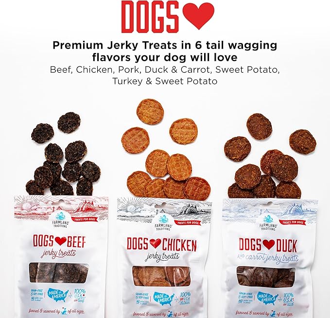 Farmland Traditions Dogs Love Chicken Jerky Dog Treats, Premium Two-Ingredient Dog Jerky with USA-Raised, Human-Grade Chicken & No Antibiotics Ever, 1-Pound Bag (Pack of 2)