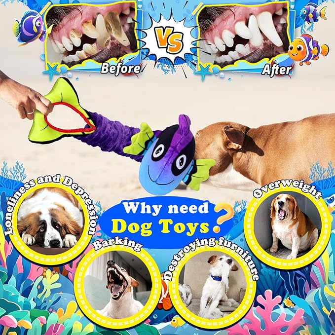 Squeaky Dog Toys for Aggressive Chewers -Suitable for Large Breeds-Chew Toys for Puppy Teething-Dog Toys to Keep Them Busy -Crinkle&Tug of War Play Indoor