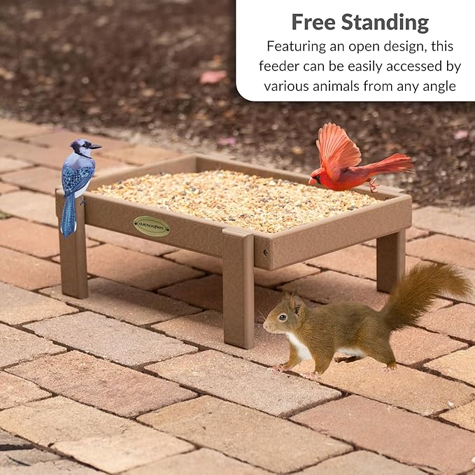 Recycled Plastic Platform Ground Bird Feeder Tray Made in America (Weathered Wood with Reinforced Mesh Floor),12Wx18Lx6H