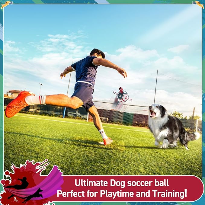 QDAN Dog Toys Balls with Bell Inside, Durable Dog Balls for Tug of War, Puppy Birthday Gifts, Dog Water Toys, Squeaky Ball for Small Dogs(Blue Red, 5 inch)