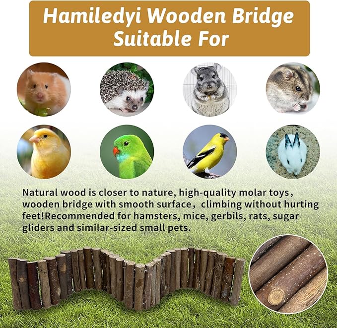 Hamiledyi Hamster Bridge Wood Hamster Climbing Ladder Rat Ladder Bridge Small Animals Cage Accessories for Dwarf Syrian Hamster Mice Gerbils Sugar Glider Rat (21.7×3.5IN)