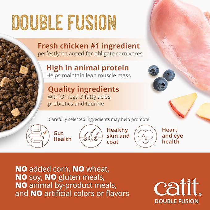 Catit Recipes Double Fusion Adult Cat Food – Chicken Recipe, High-Protein, Freeze-Dried Raw Toppings, No by-Products, Minimally Processed for Optimal Nutrition, 4 lb