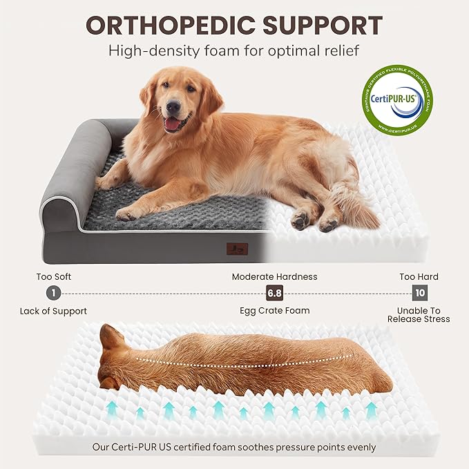 Orthopedic Dog Beds for Extra Large Dogs, Waterproof XL Pet Bed with Sides, Non-Slip Bottom and Egg-Crate Foam Large Pet Couch Sofa with Washable Removable Cover, Dark Grey