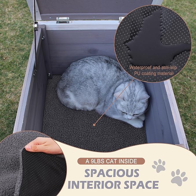 Deblue Outdoor Pet House with Self-Warming Mat, Weatherproof Pet Shelter for Cats, Rabbits, Puppies, Tortoises