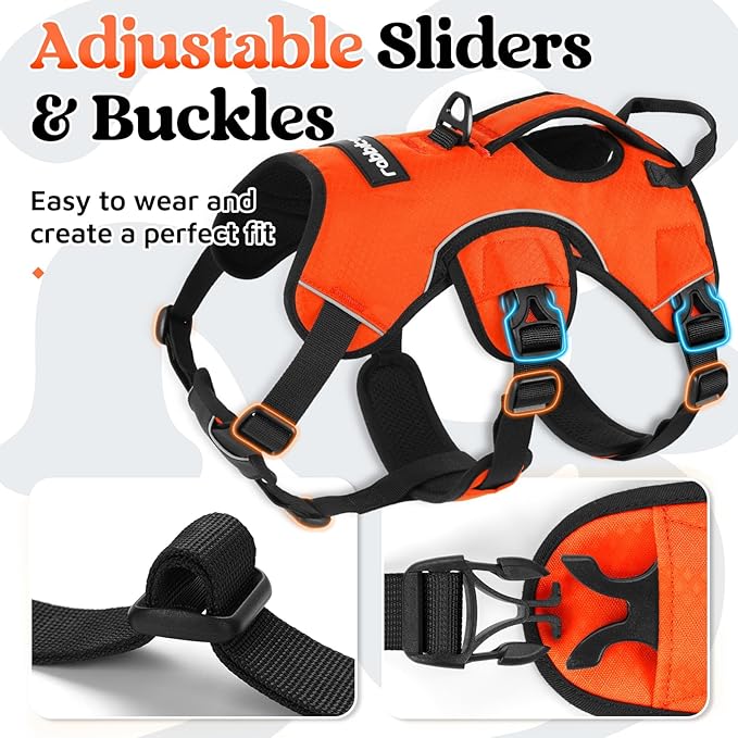 rabbitgoo Escape Proof Dog Harness, Soft Padded Full Body Pet Harness, Reflective Adjustable No Pull Vest with Lift Handle and Leash Clip for Large Dogs Walking Hiking Training, XL, Orange