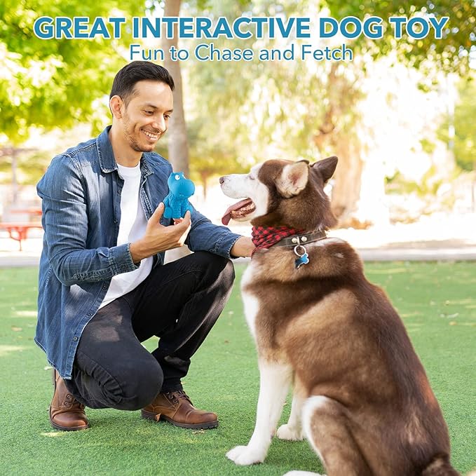 petizer Indestructible Squeaky Dog Toy for Aggressive Chewers - Durable, Natural Latex Toy for Small, Medium, Large Dogs - Blue Hippo
