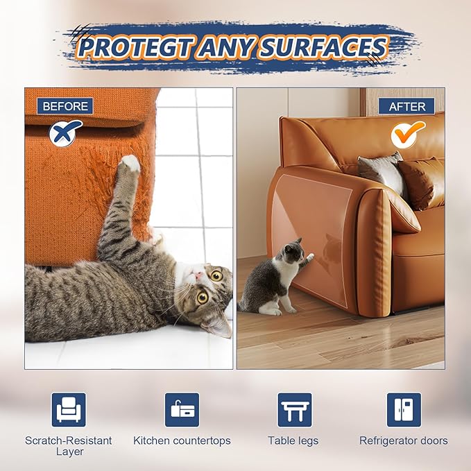 Eunice Cat Scratch Furniture Protectort, 17 x 11.8 in 20 Pack Couch Protector from Cat Claws,Self-Adhesive Tape for Furniture - Easy to Remove Anti Scratch Protector