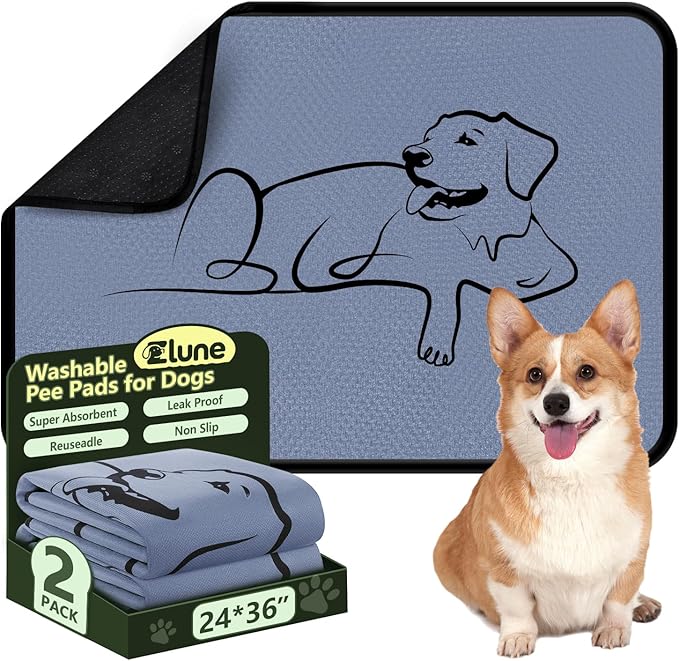 2 Pack Washable Pee Pads for Dogs 24"x36", Reusable Training Puppypads Absorbency Non-Slip & Leak-Proof for Pet Whelping Box Playpen Crate Sofa Bed Floors (Gray)