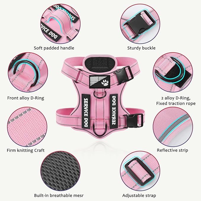 Demigreat Dog Harness, Reflective Vest with 5 Patches, Adjustable Soft Oxford, Inner Mesh, Prevent Pulling, Easy Control for Small Medium Large Dogs