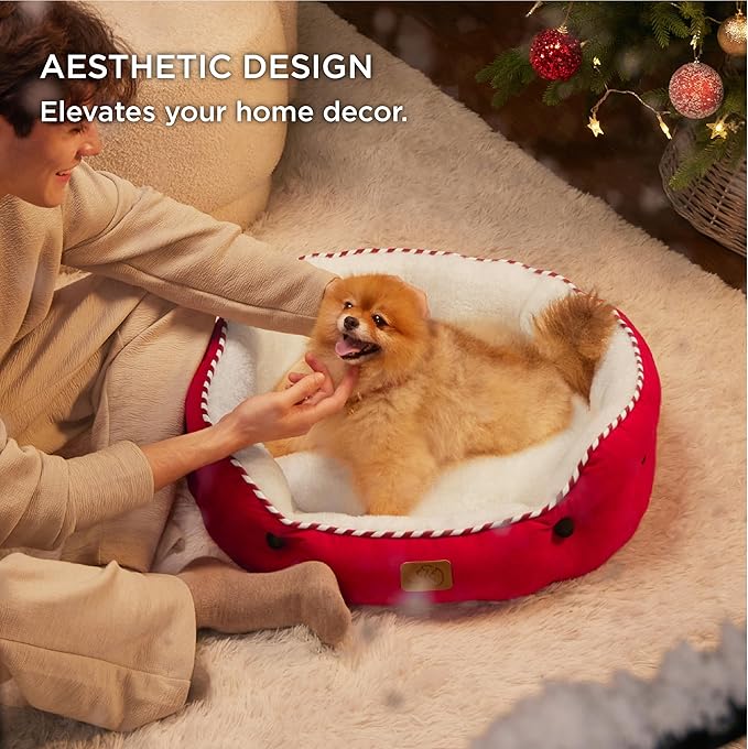 Bedsure Dog Beds for Small Dogs - Round Cat Beds for Indoor Cats, Washable Pet Bed for Puppy and Kitten with Slip-Resistant Bottom, 25 Inches, Savvy Red