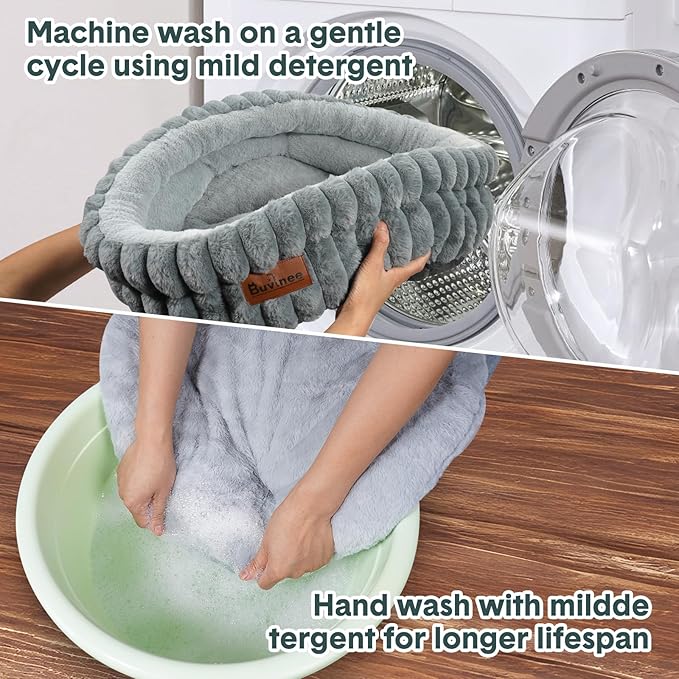 Cat Beds for Indoor Cats, Washable Round Bed for Small Dogs, Soft Pet Bed for Puppy and Kitten with Anti-Slip Bottom (Gray, 24in)