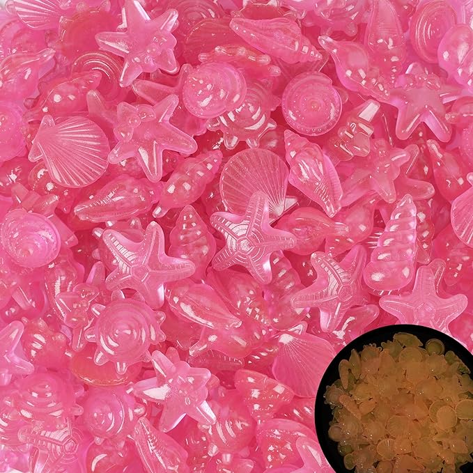 Kaiyuan Dynasty 300pc Fish Tank Glow in The Dark Rocks Glow Rocks for Fish Tank Glow in The Dark Stones Luminous Stones for Aquarium,Pink